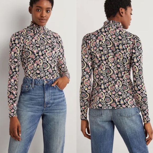 Boden Tops - Boden Smocked Neck Black Topic Charm